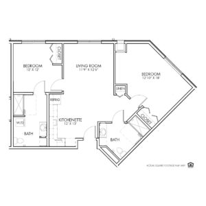 Overlook Village Assisted Living, Moline, IL, 2 Bedroom Floor Plan - Deere Deluxe Corner