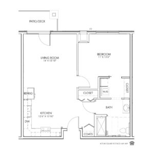 Overlook Village, Moline, IL, 1 Bedroom Floor Plan - Karsten (ADA)